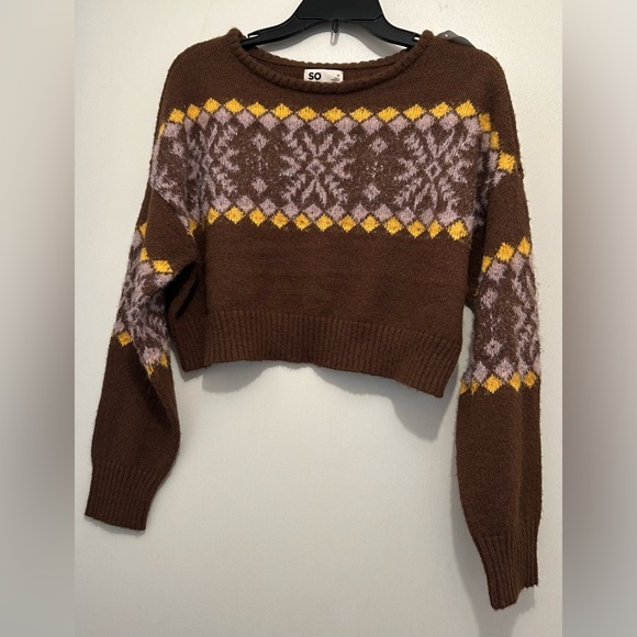 SO Sweaters - Juniors’ SO Shine Fair Isle Cropped Sweater